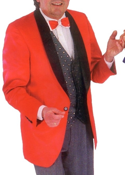 Bühnenjacke glänzend rot mit schwarzem Kragen Satin Gr. 52 Sonderangebot